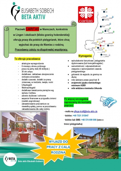 Pielęgniarka – praca w instytucji CARITAS – wyjazd z całą rodziną